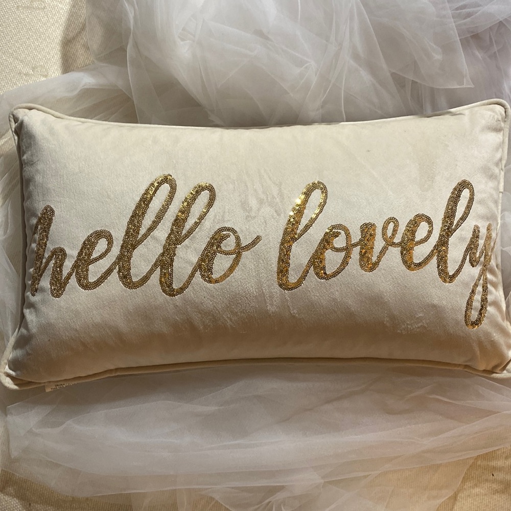 Hello Lovely Gold Sequin Throw Pillow
